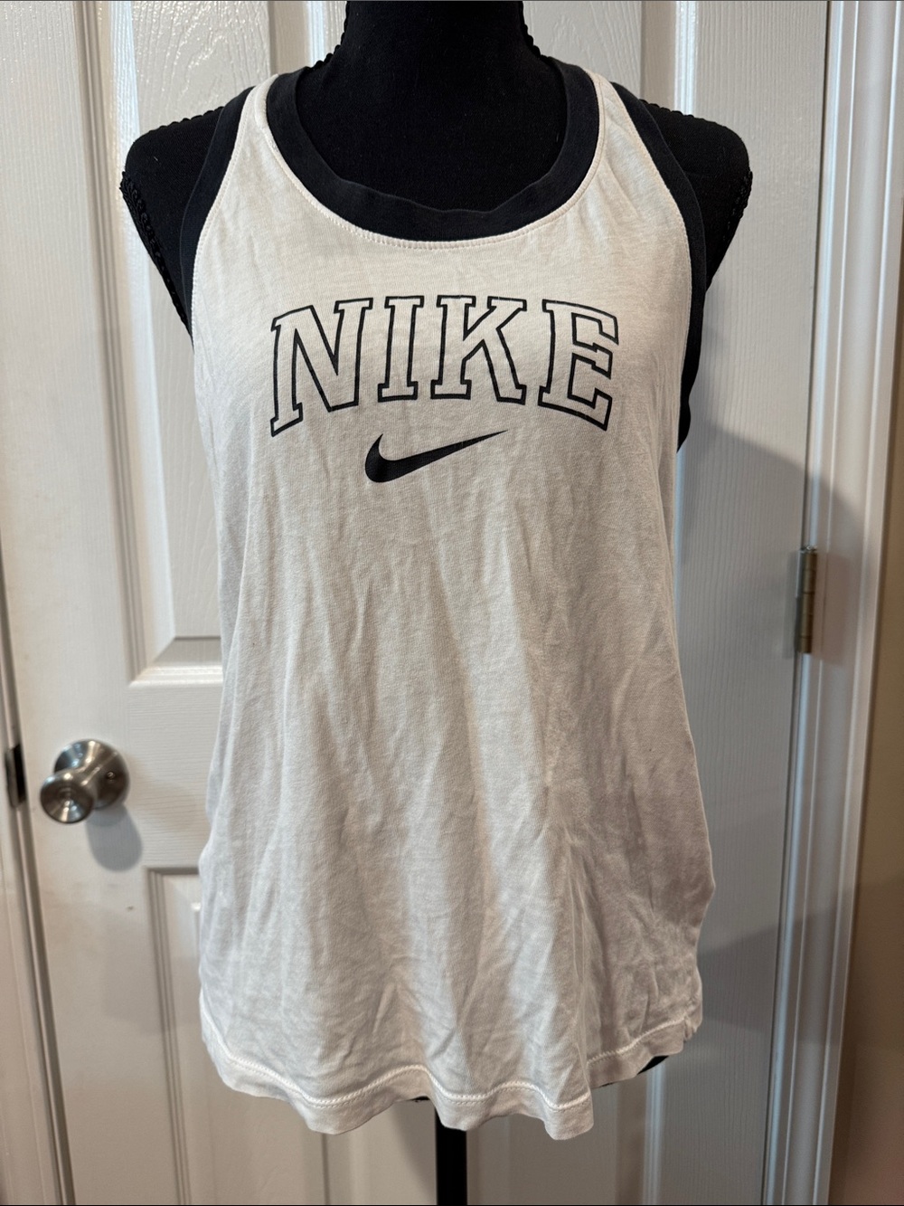 Nike White Tank Top with Black Trim and Logo